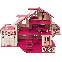 Кукольный домик с гаражем Фуксия Iwoodplay ЭД-038 